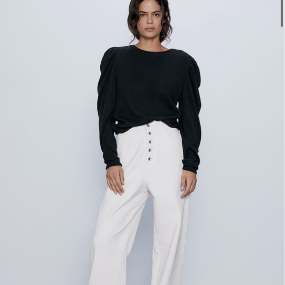 Zara Tops - Zara | Balloon Sleeve Knit Crop Top Size M NWT